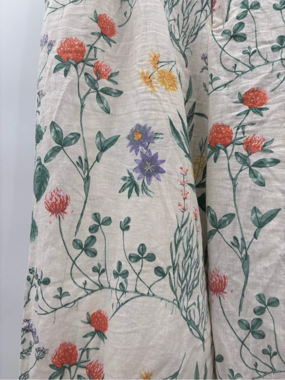 Laura Ashley Cream Floral Print Elastic-Waist wide Leg Pants Linen Blend Large - Picture 8 of 8